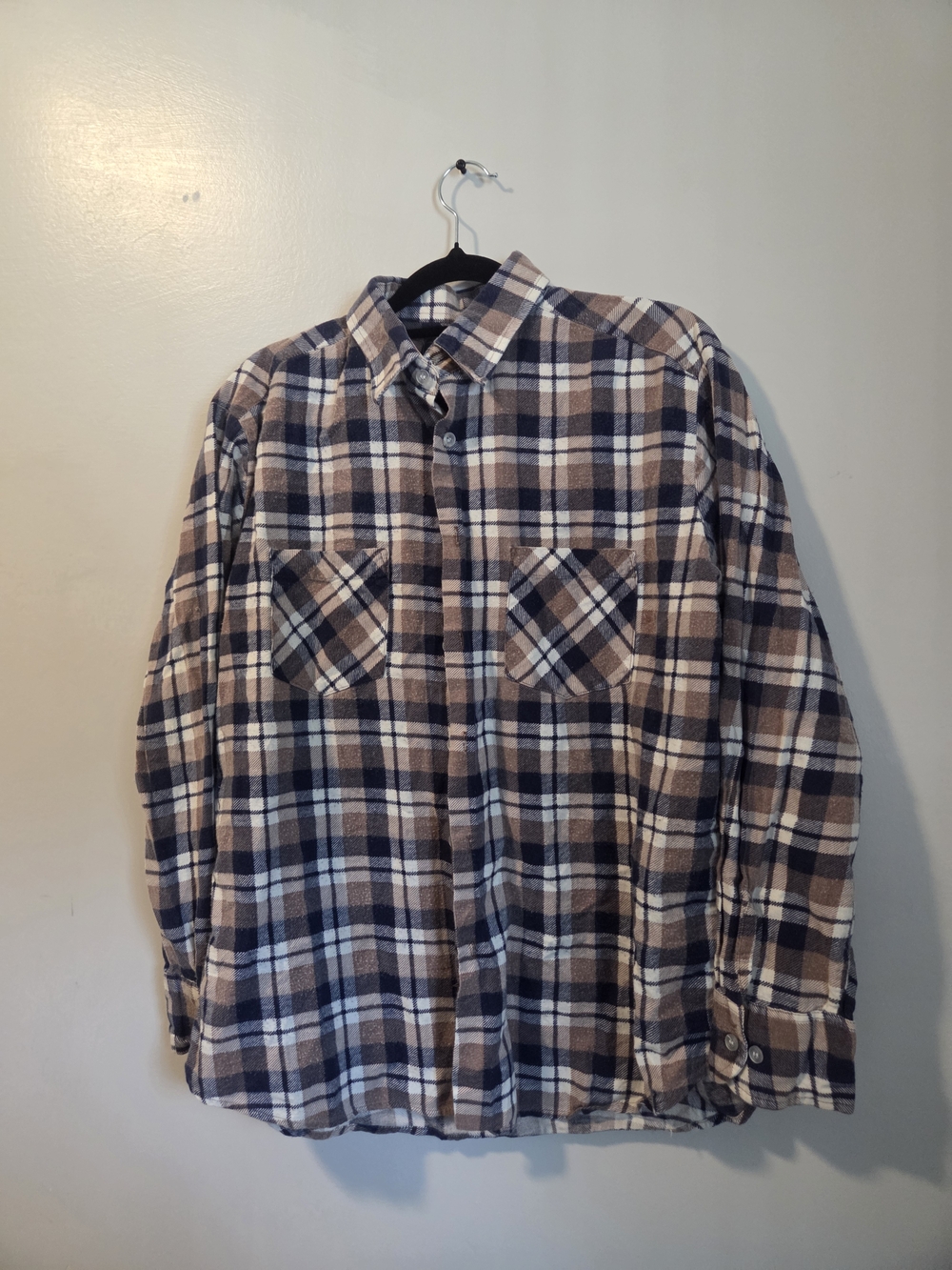 Men's Brown & Navy Plaid Flannel Shirt